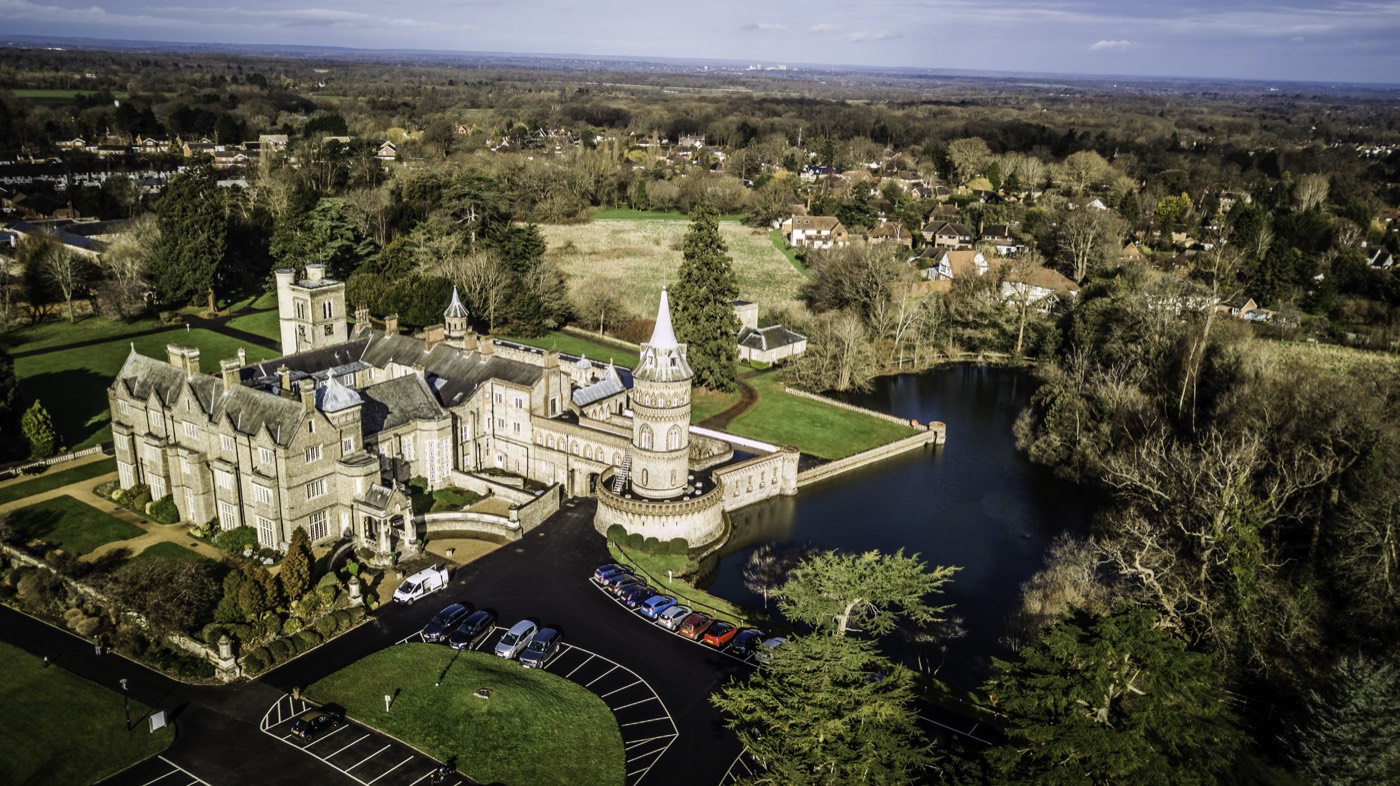 A country estate and lake from the air