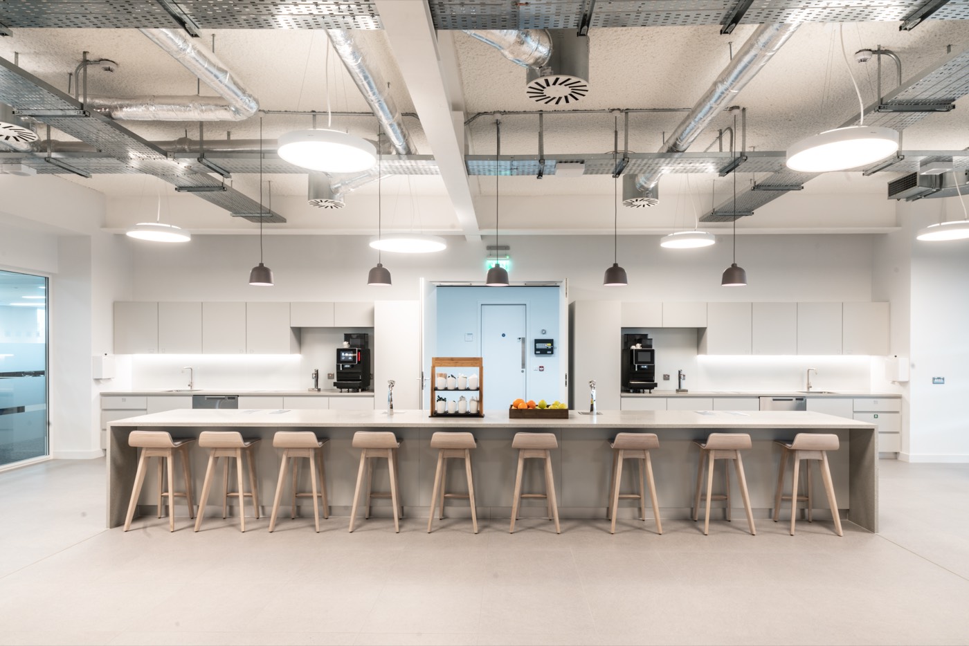 An office kitchen and breakout area after fit-out